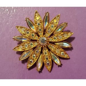 signed rj graziano aurora borealis flower mofit brooch